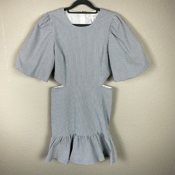 NWT Veronica Beard Iker Dress Side Cut Out Puff Sleeve Ruffle Mini Blue Sz 8 - Picture 3 of 15